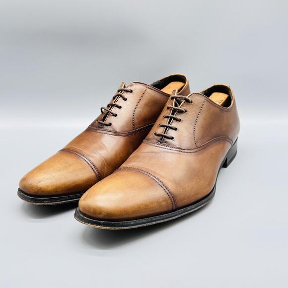 To Boot New York Shoes Mens 10 Brown Leather Adam Derrick Cap Toe Classic Dress - Picture 4 of 12